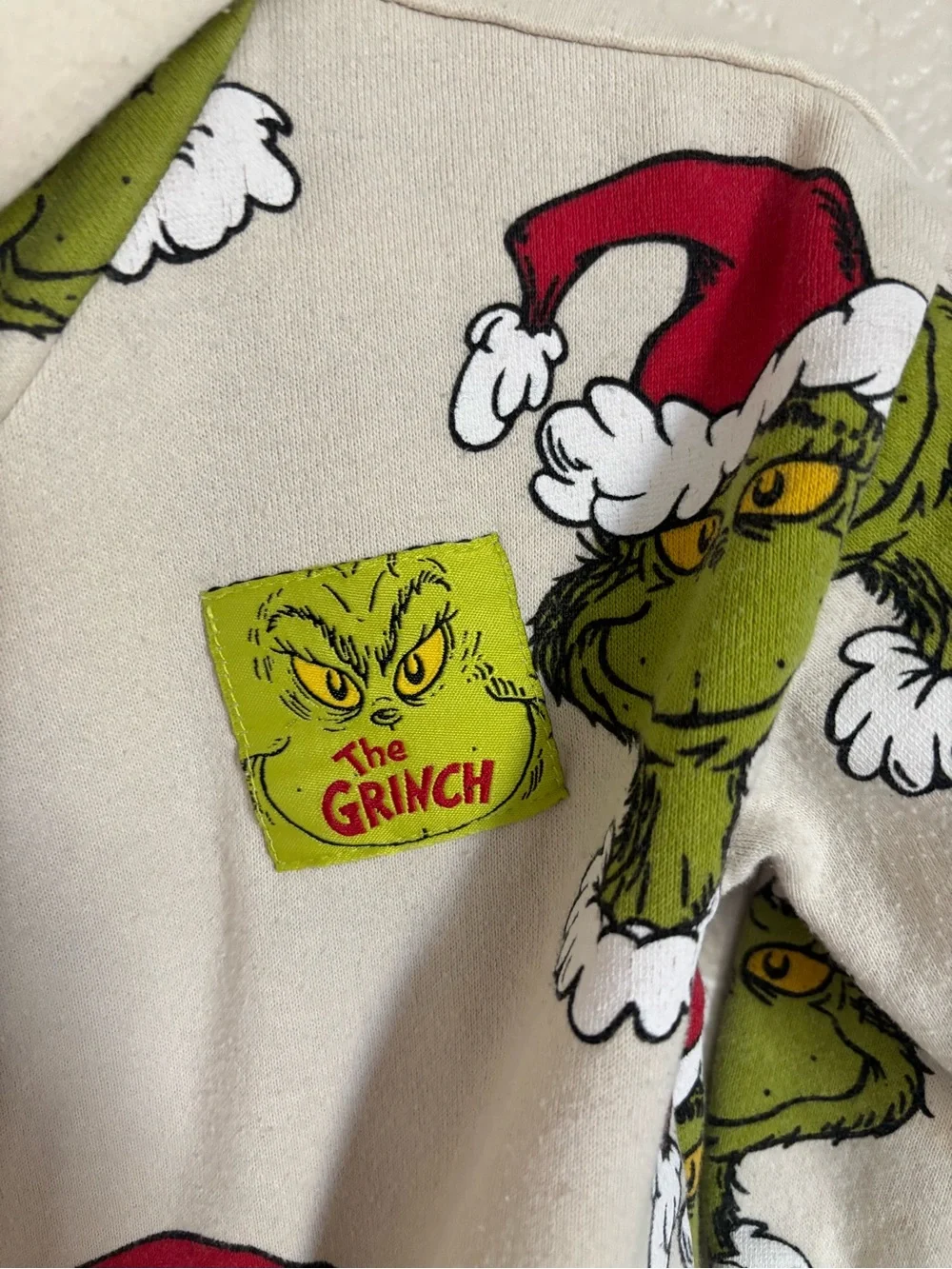 Kids Cream Grinch Crewneck Hoodie - Holiday Graphic Sweatshirt & Sweatpants